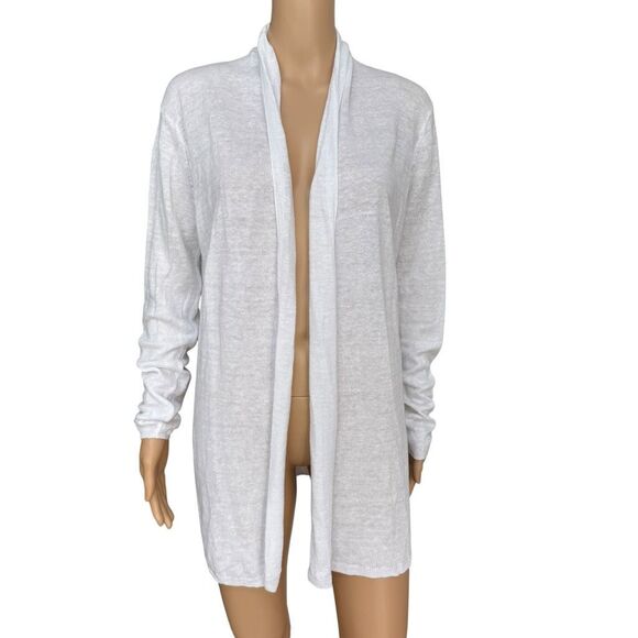 Rachel Zoe 100% linen white open front cardigan size M - Picture 1 of 6